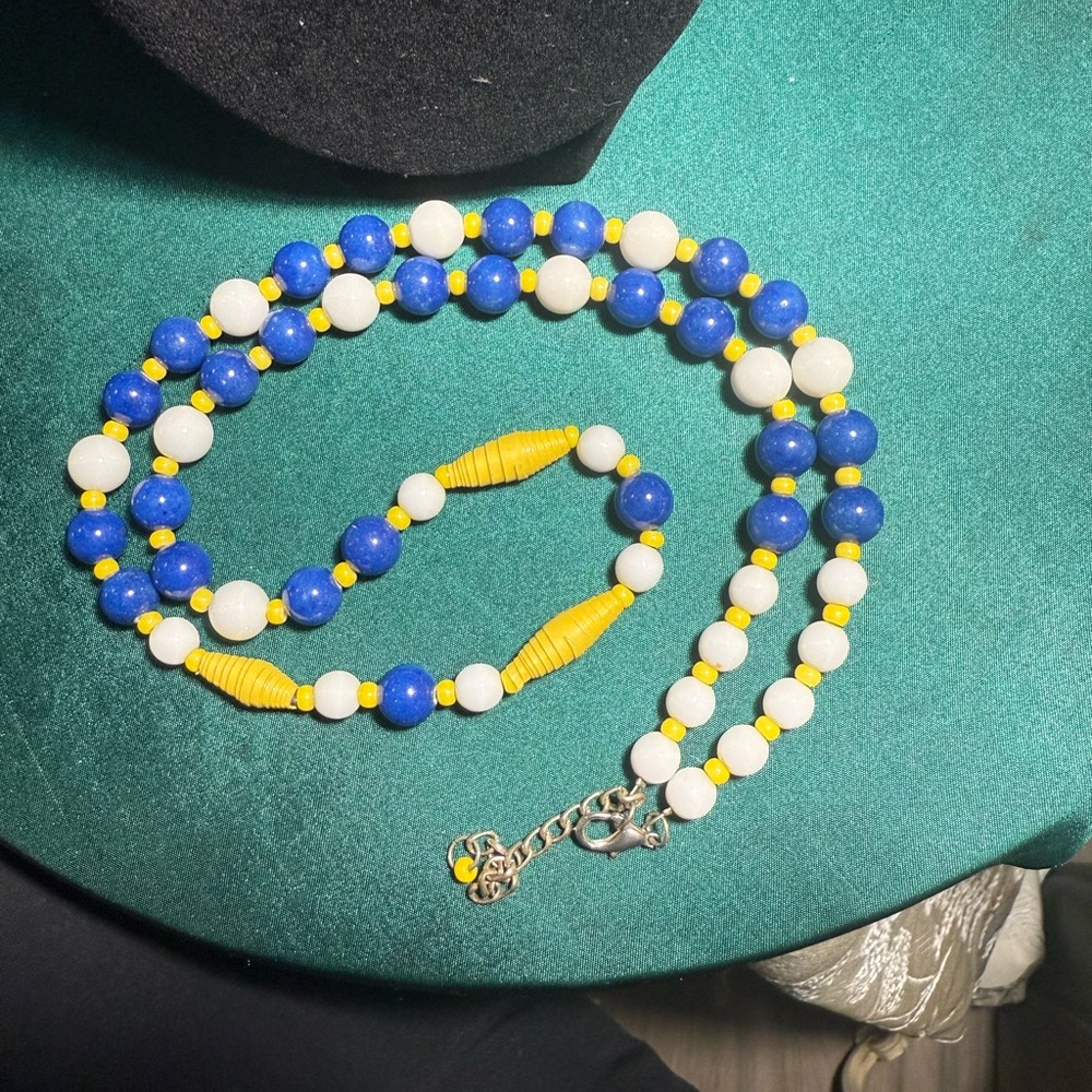 Artisan‎ Blue and Yellow Beaded Necklace